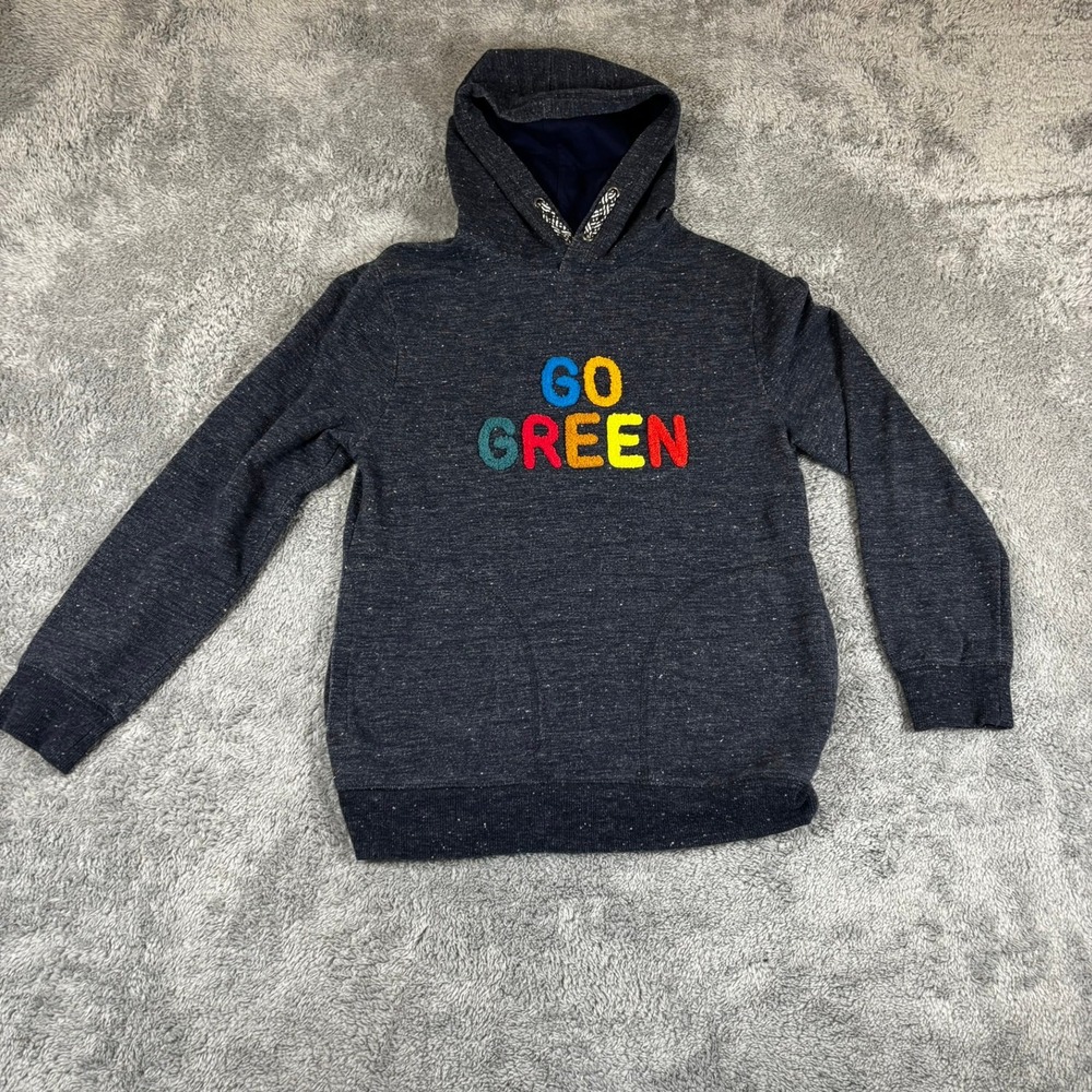 Cat & Jack Boys Go Green Chenille Patch Hoodie Gray Marl Size M 8/10
